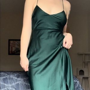 Green satin midi dress